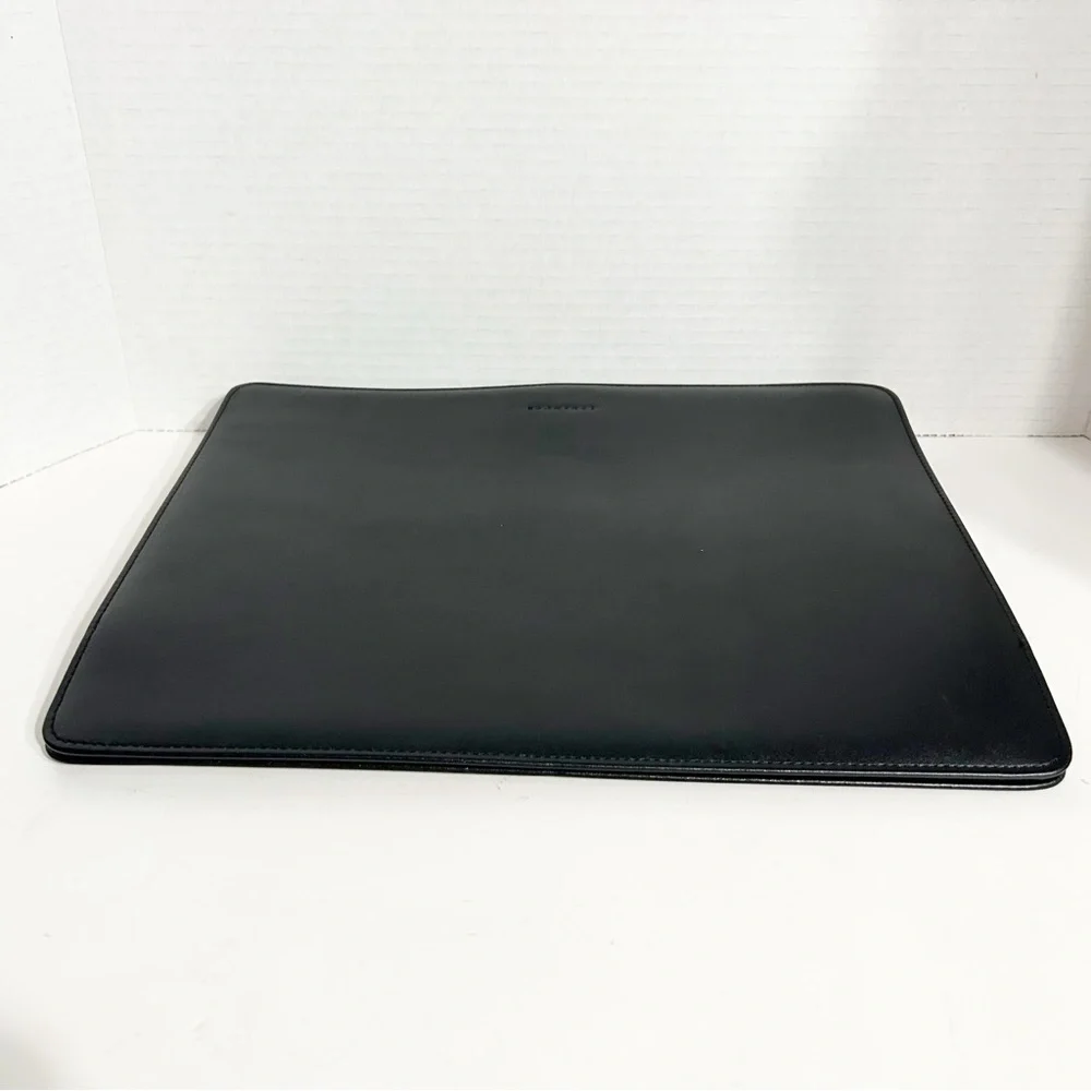 Levenger Black Leather Portfolio Sleeve Document Case Fabric Lined Expand Sides